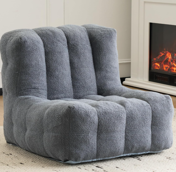 Gray Grid Patterned Teddy Fleece Lounge Chair
